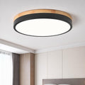 11.81" Modern Wood‑Black Round LED Flush Mount Light