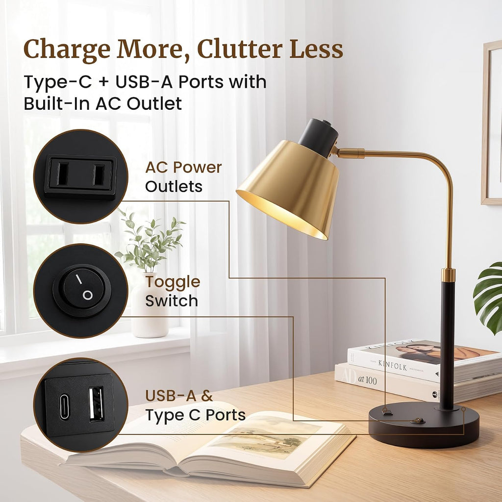 Outlet Adjustable E26 Desk Lamp