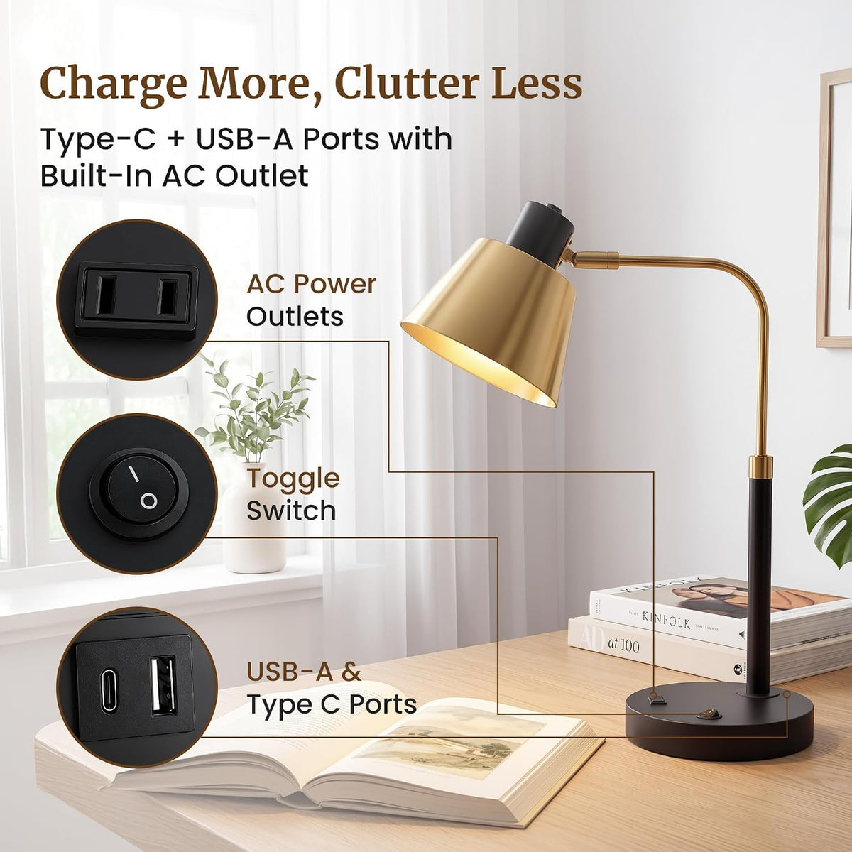 Outlet Adjustable E26 Desk Lamp