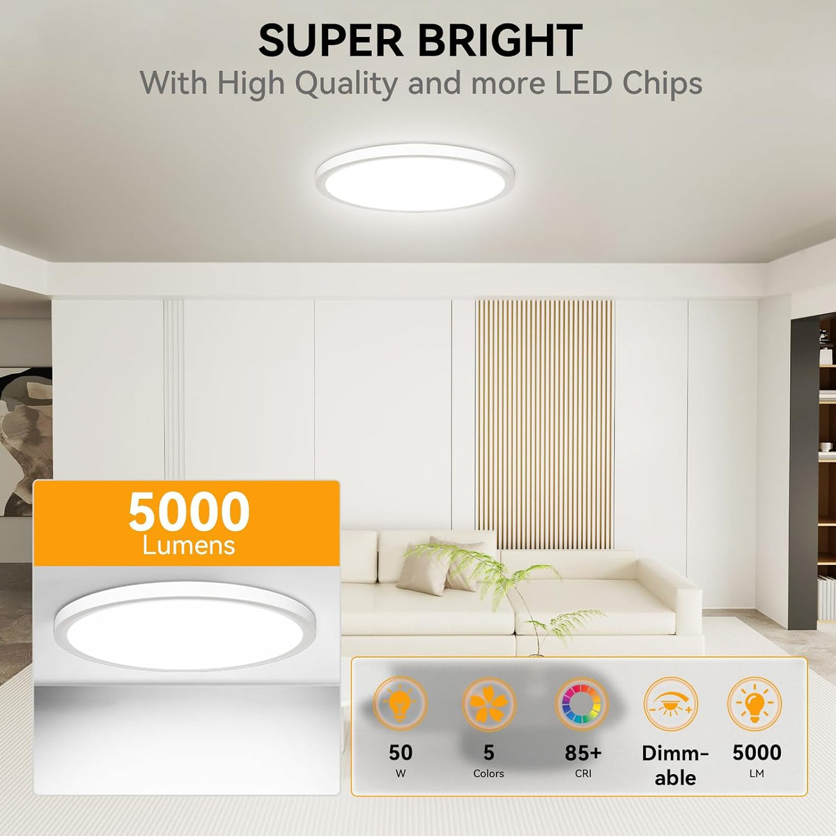 20" 5CCT Dimmable Slim LED Flush Mount Light