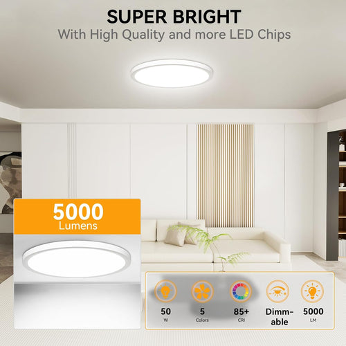 20" 5CCT Dimmable Slim LED Flush Mount Light