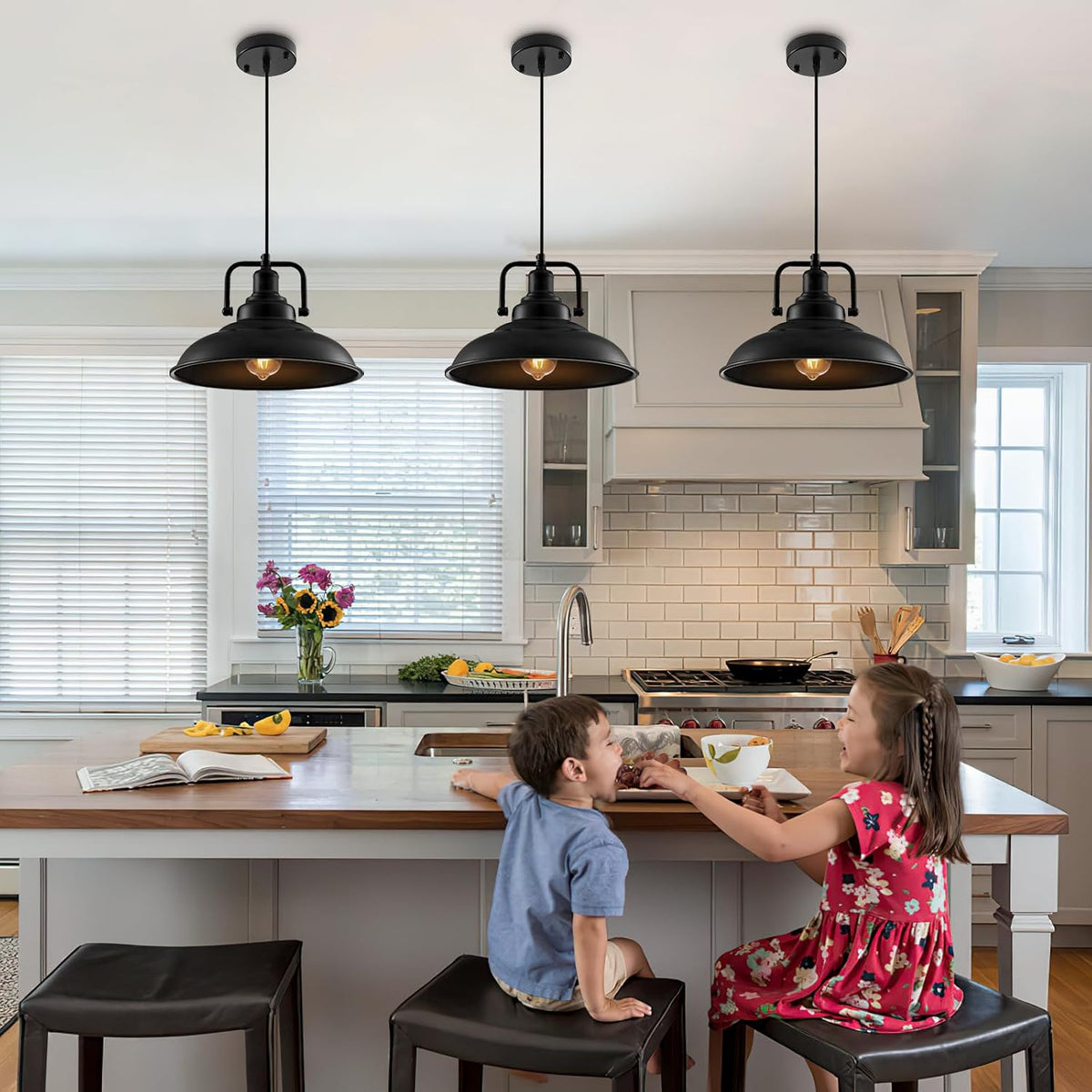 3‑Pack 12.5" Black Farmhouse Pendant Lights