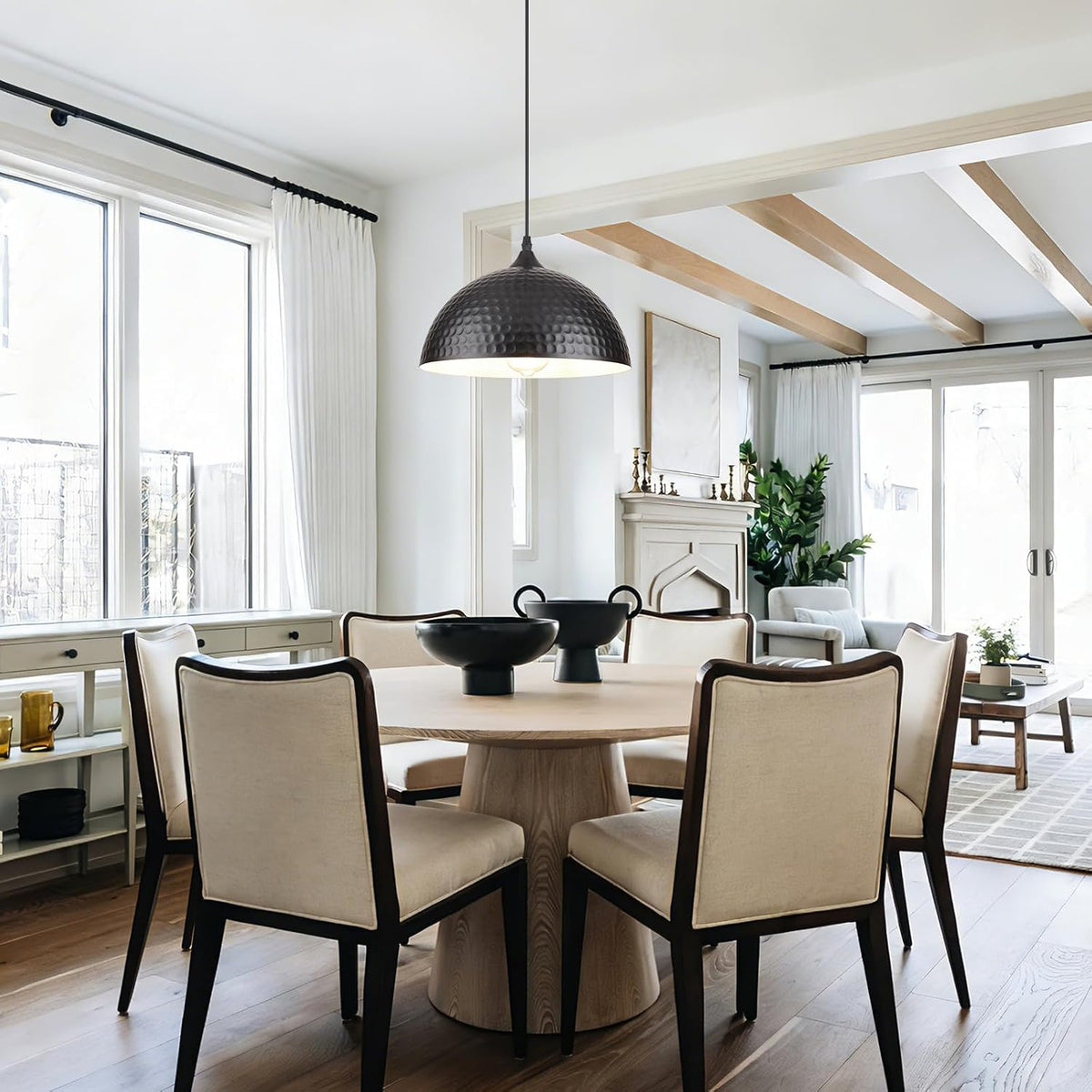 2‑Pack Matte Black Hammered Metal Pendant Lights