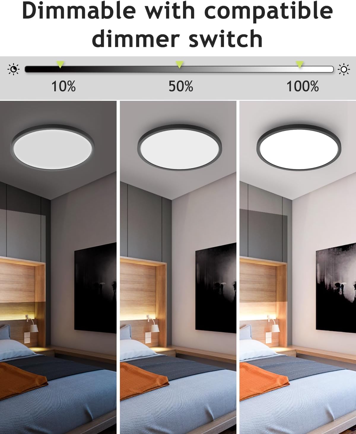 2‑Pack 12" Black 3CCT Dimmable LED Flush Mount Light