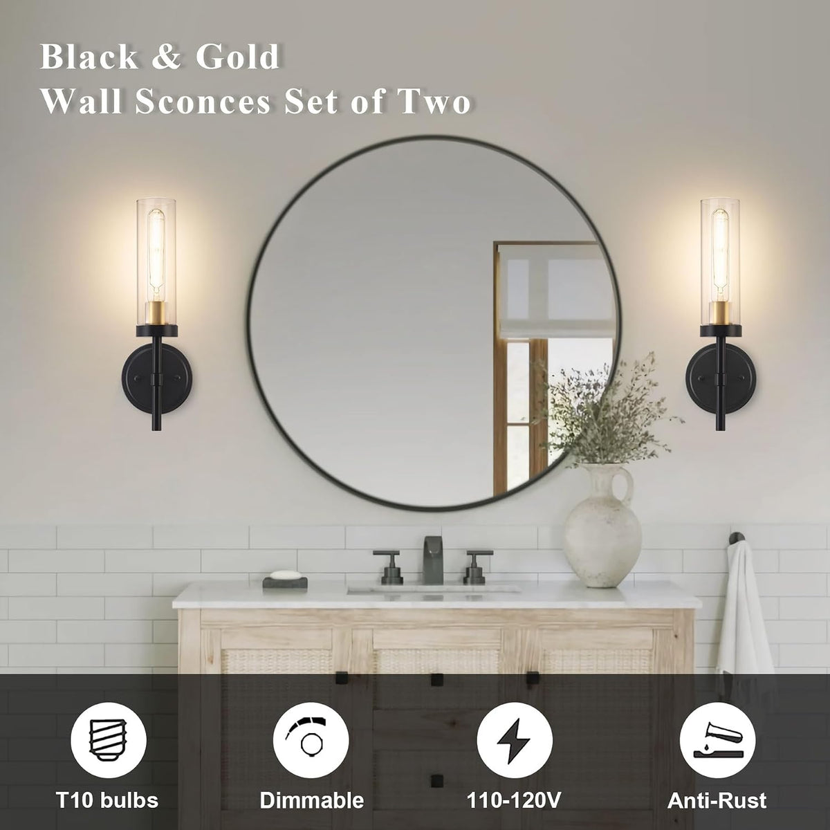 Wall Sconces Set of 2 with Clear Glass Shade