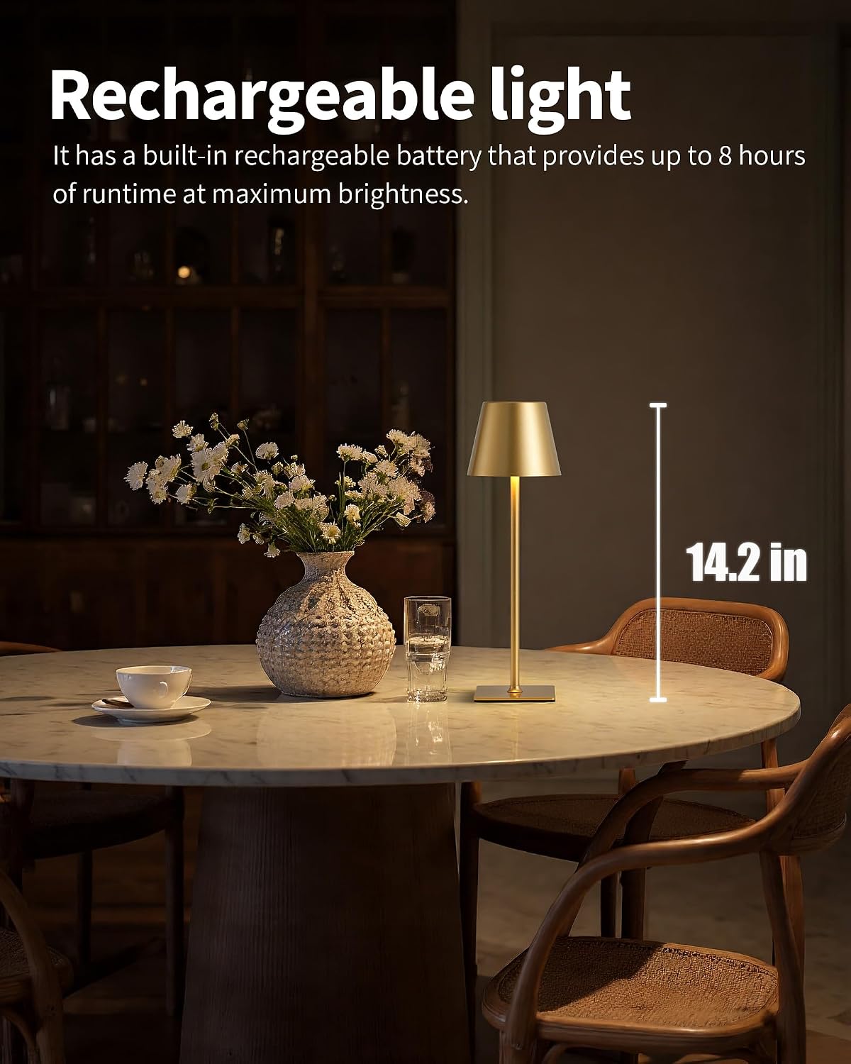 2‑Pack Rechargeable Gold Cordless Table Lamps