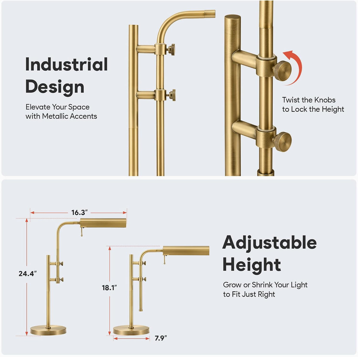 Adjustable Industrial Gold Table Lamp