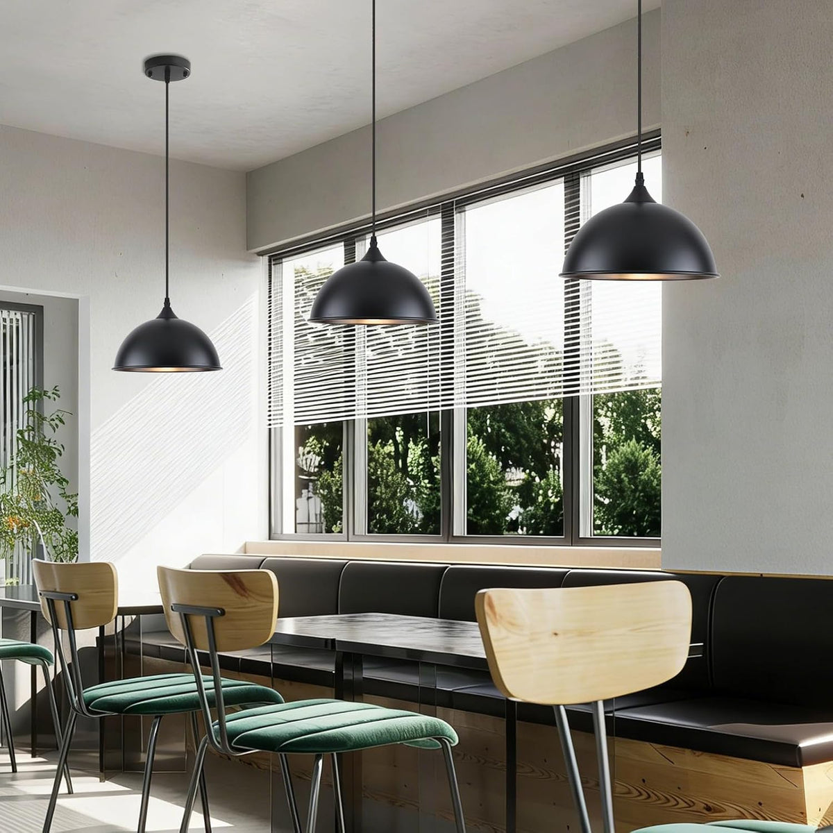3‑Pack 9.8" Matte Black Dome Pendant Lights