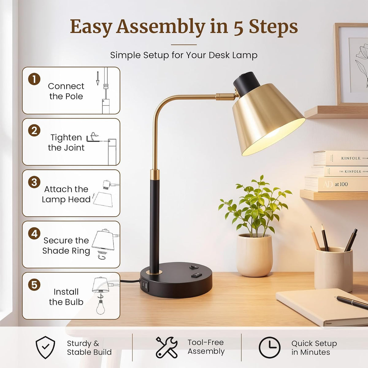 Outlet Adjustable E26 Desk Lamp