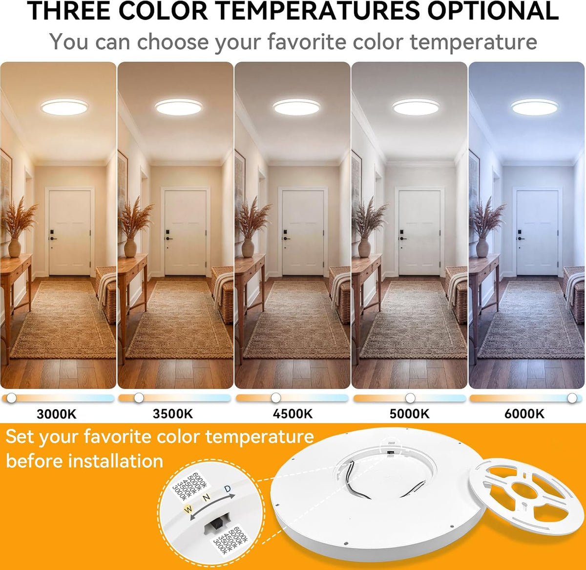 20" 5CCT Dimmable Slim LED Flush Mount Light