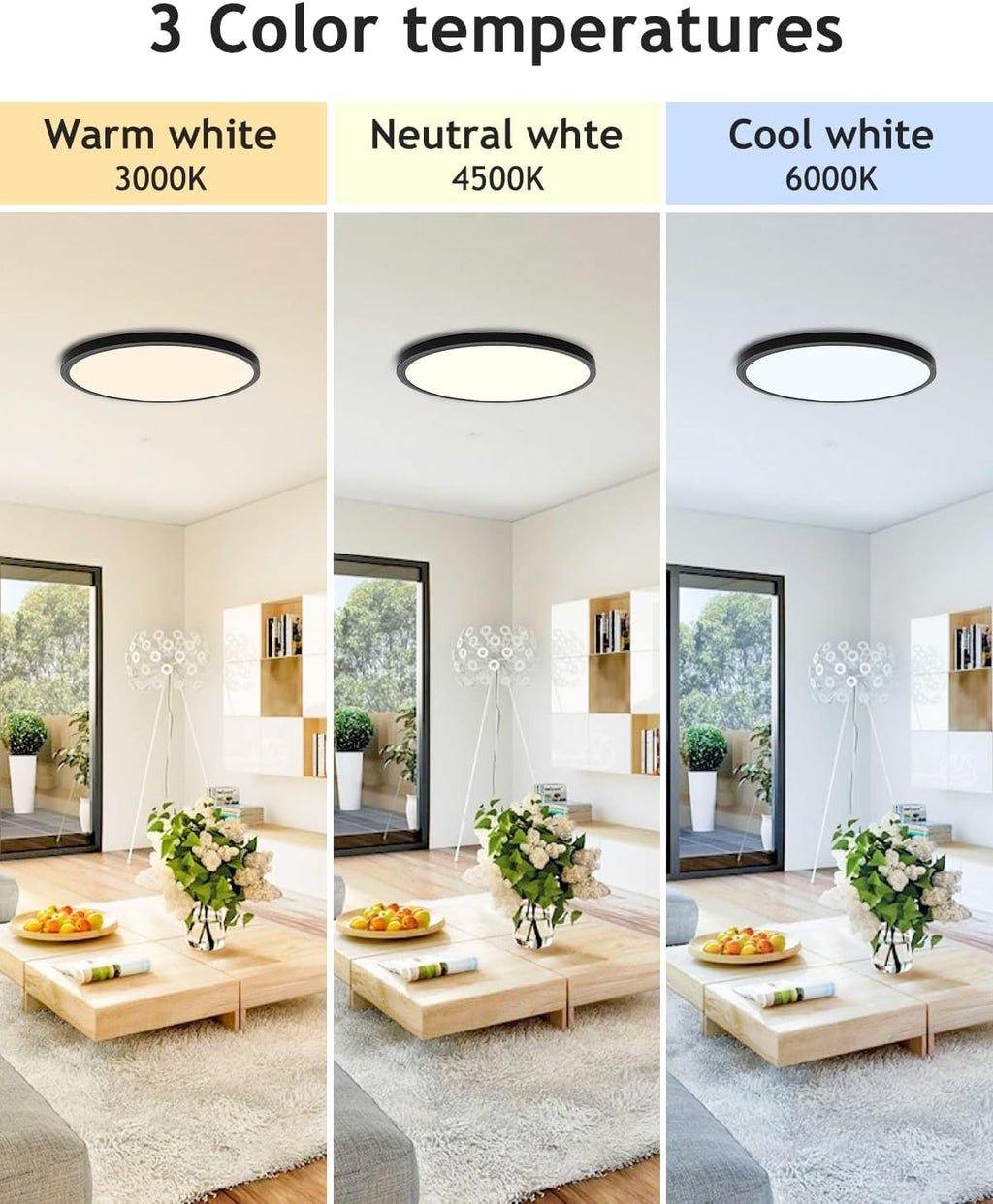 2‑Pack 12" Black 3CCT Dimmable LED Flush Mount Light