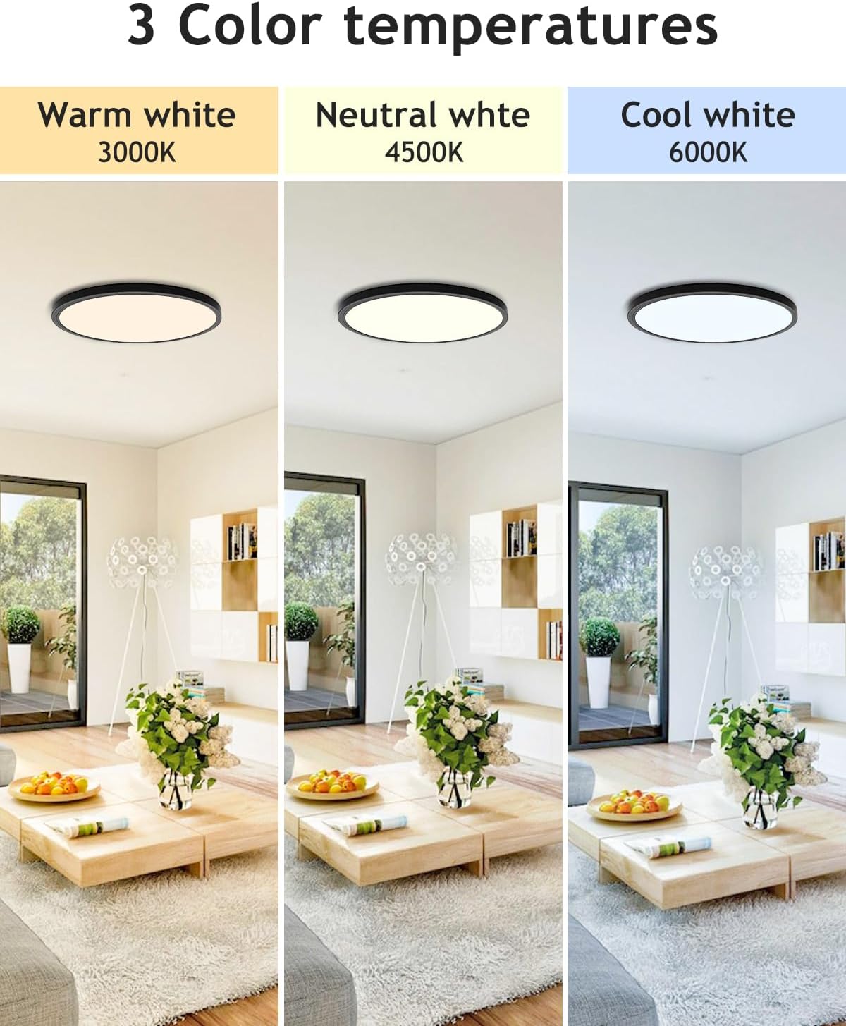 2‑Pack 12" Black 3CCT Dimmable LED Flush Mount Light