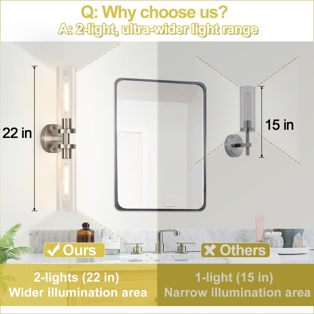 2‑Pack Brushed‑Nickel Clear‑Glass Hardwired Wall Sconces