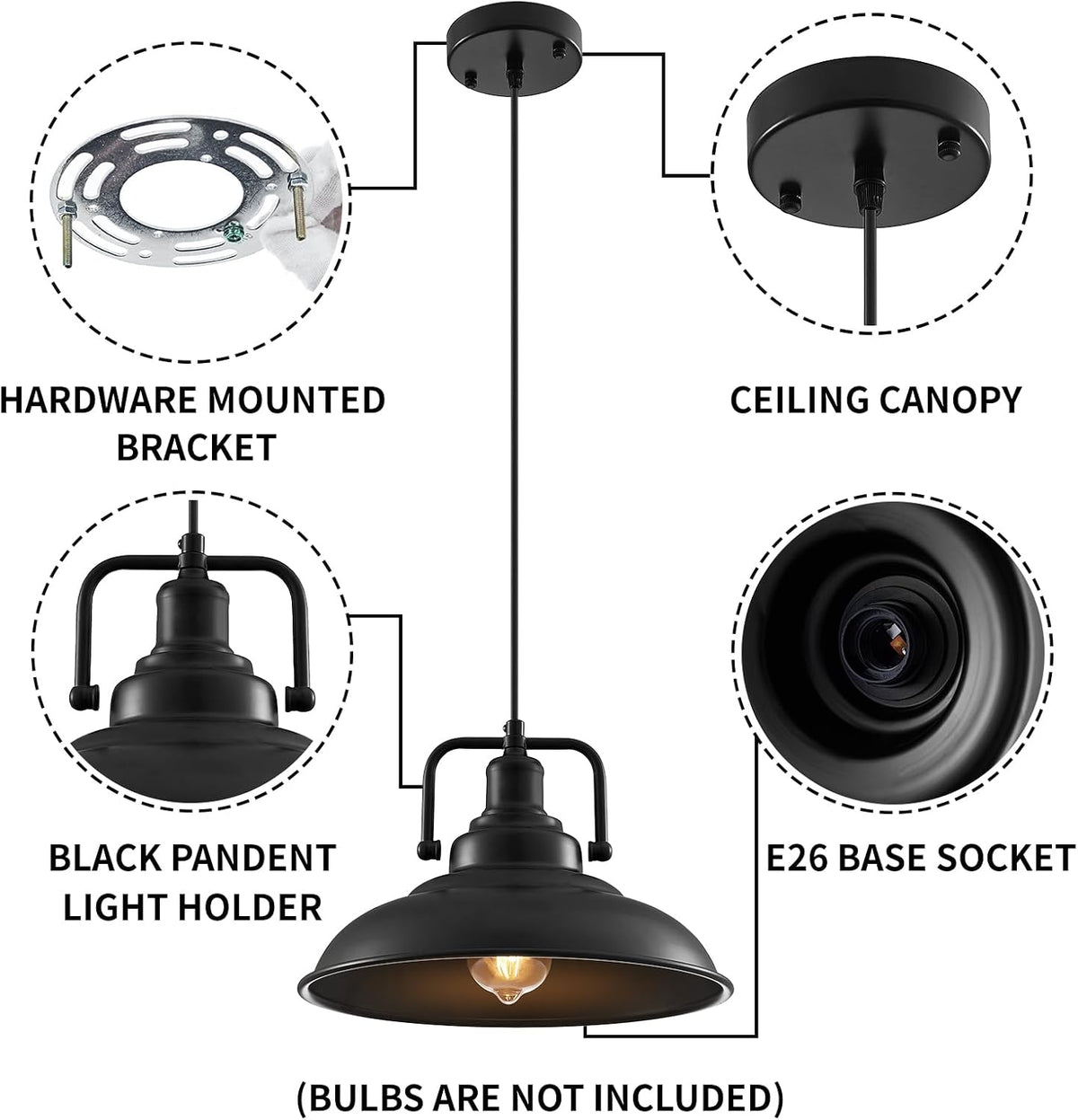 3‑Pack 12.5" Black Farmhouse Pendant Lights