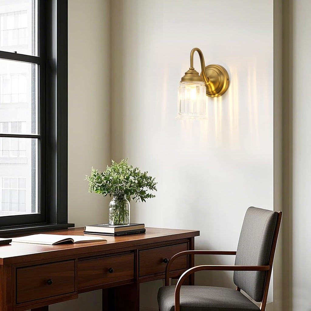 Gold Bell‑Glass Hardwired Wall Sconce