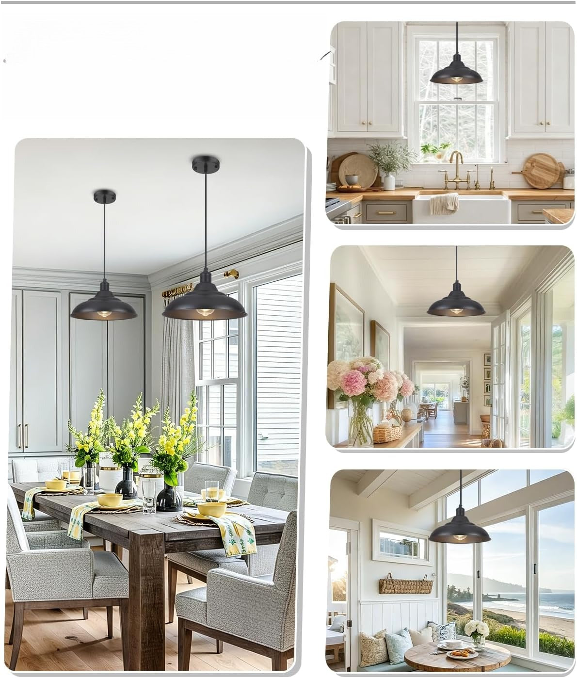 2‑Pack 15.7" Matte Black Dome Pendant Lights