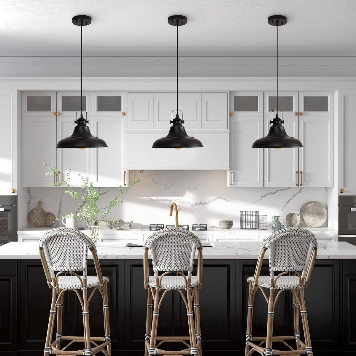 3‑Pack Matte Black Farmhouse Pendant Lights