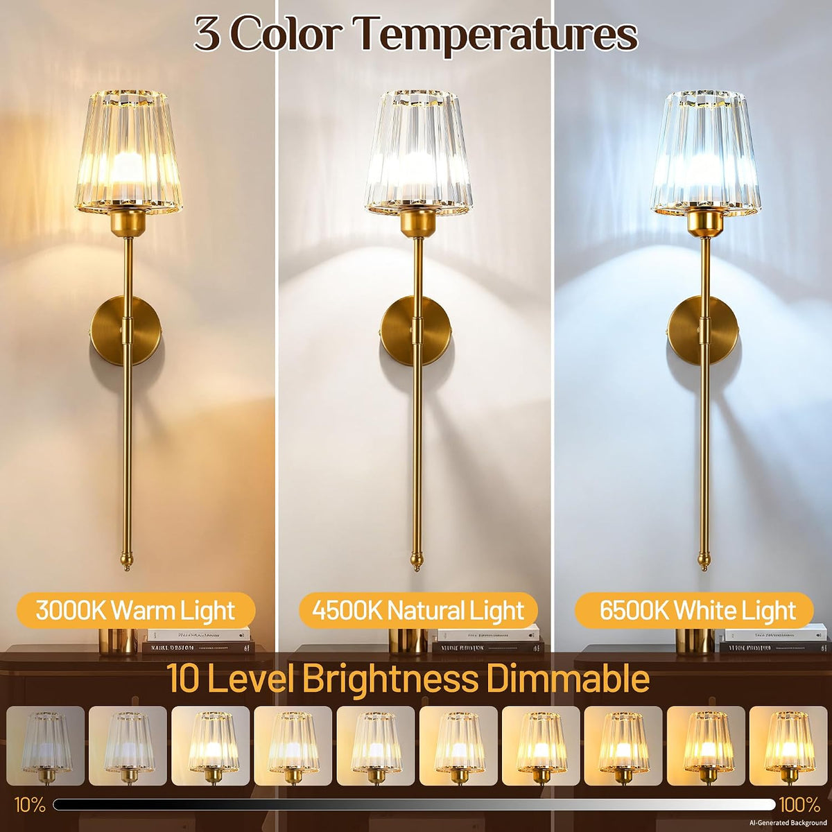 2‑Pack Rechargeable Crystal Wall Sconces with Remote