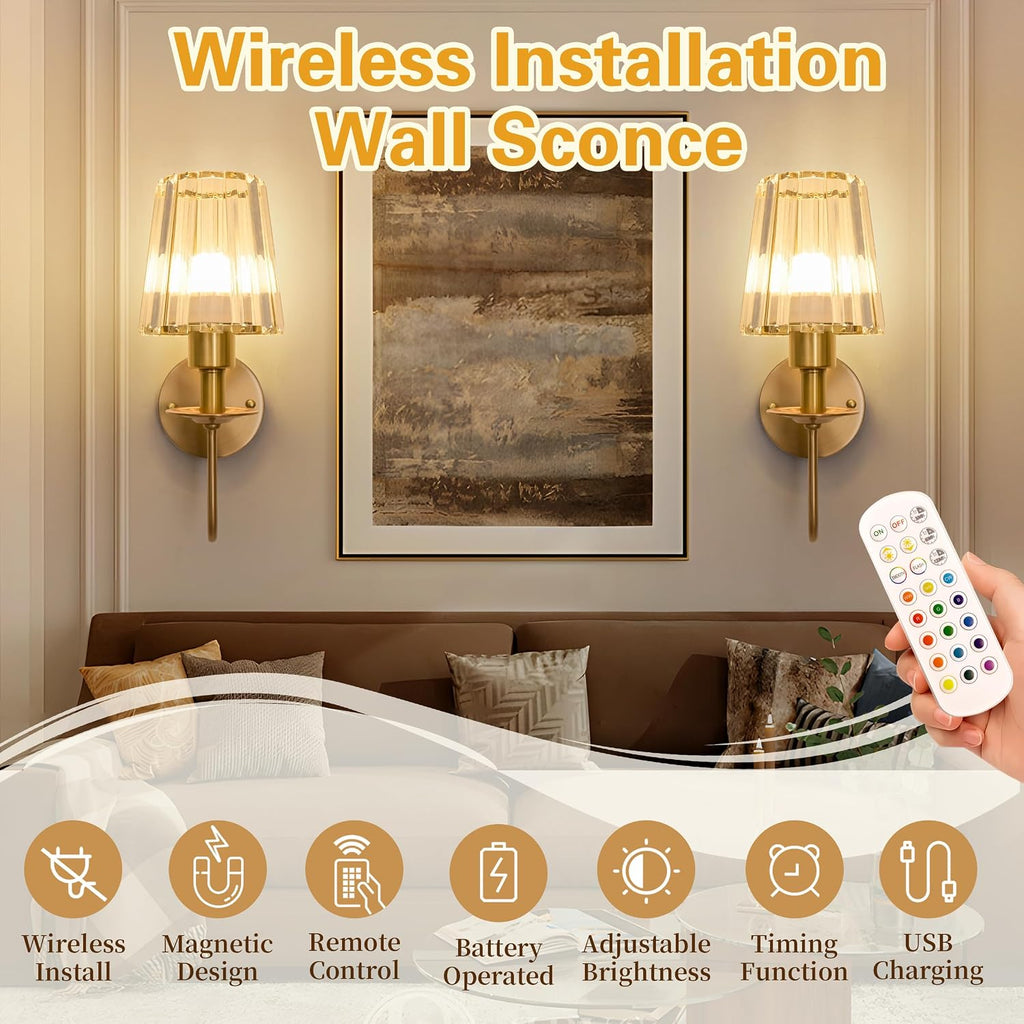 2‑Pack 5200mAh Crystal Rechargeable Wall Sconces