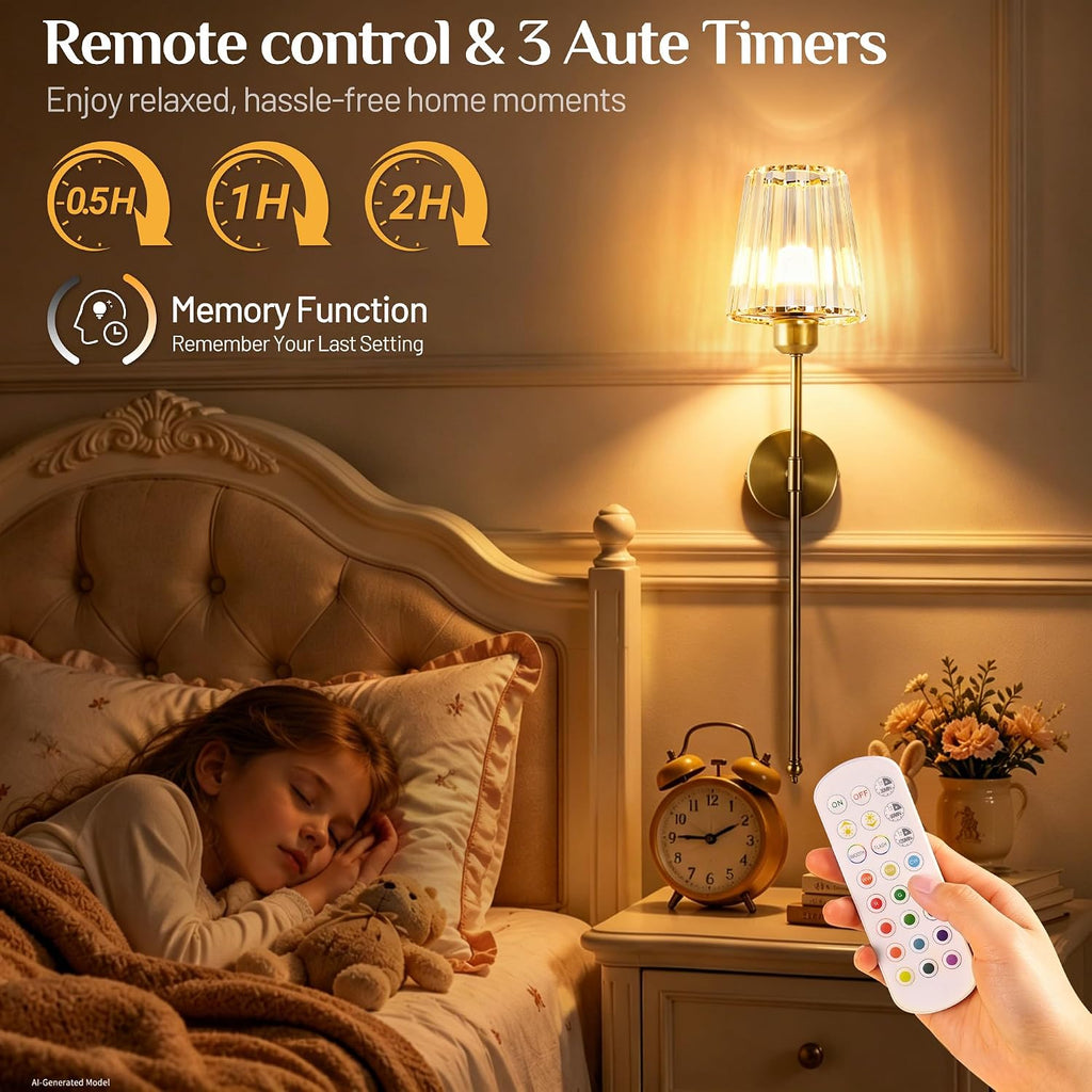 2‑Pack Rechargeable Crystal Wall Sconces with Remote