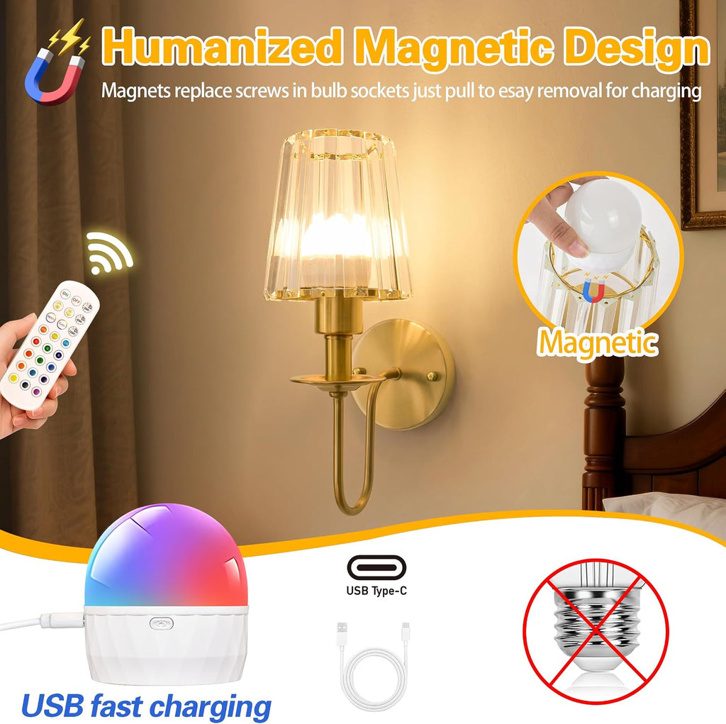 2‑Pack 5200mAh Crystal Rechargeable Wall Sconces