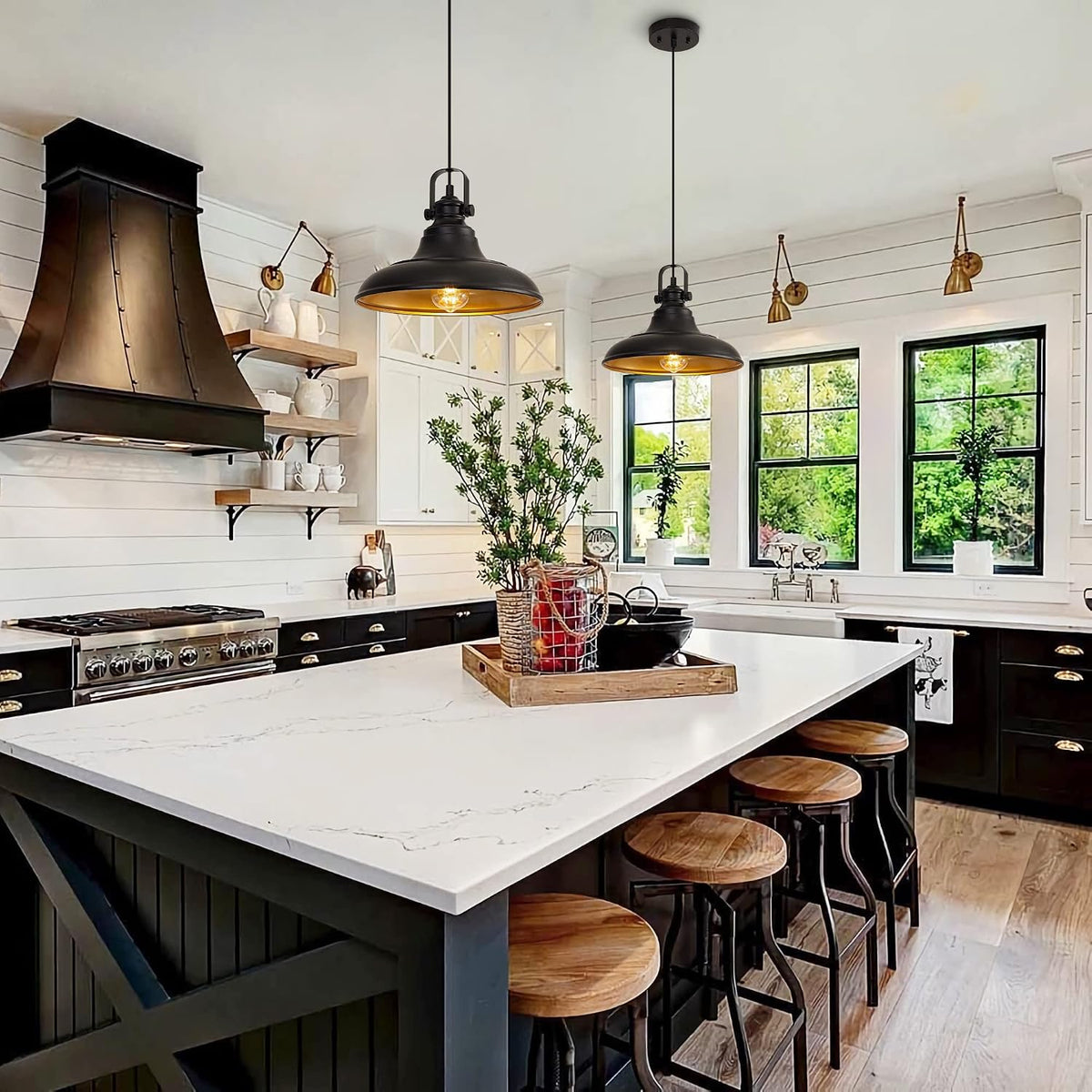 3‑Pack Matte Black Farmhouse Pendant Lights