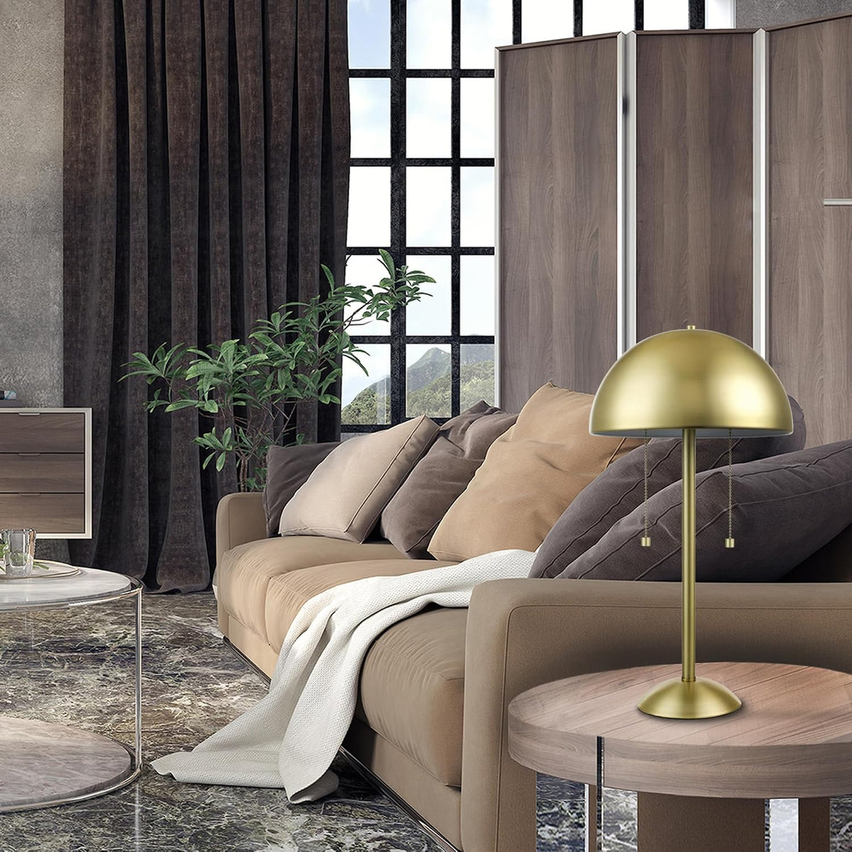 21" Matte Brass 2‑Light Table Lamp