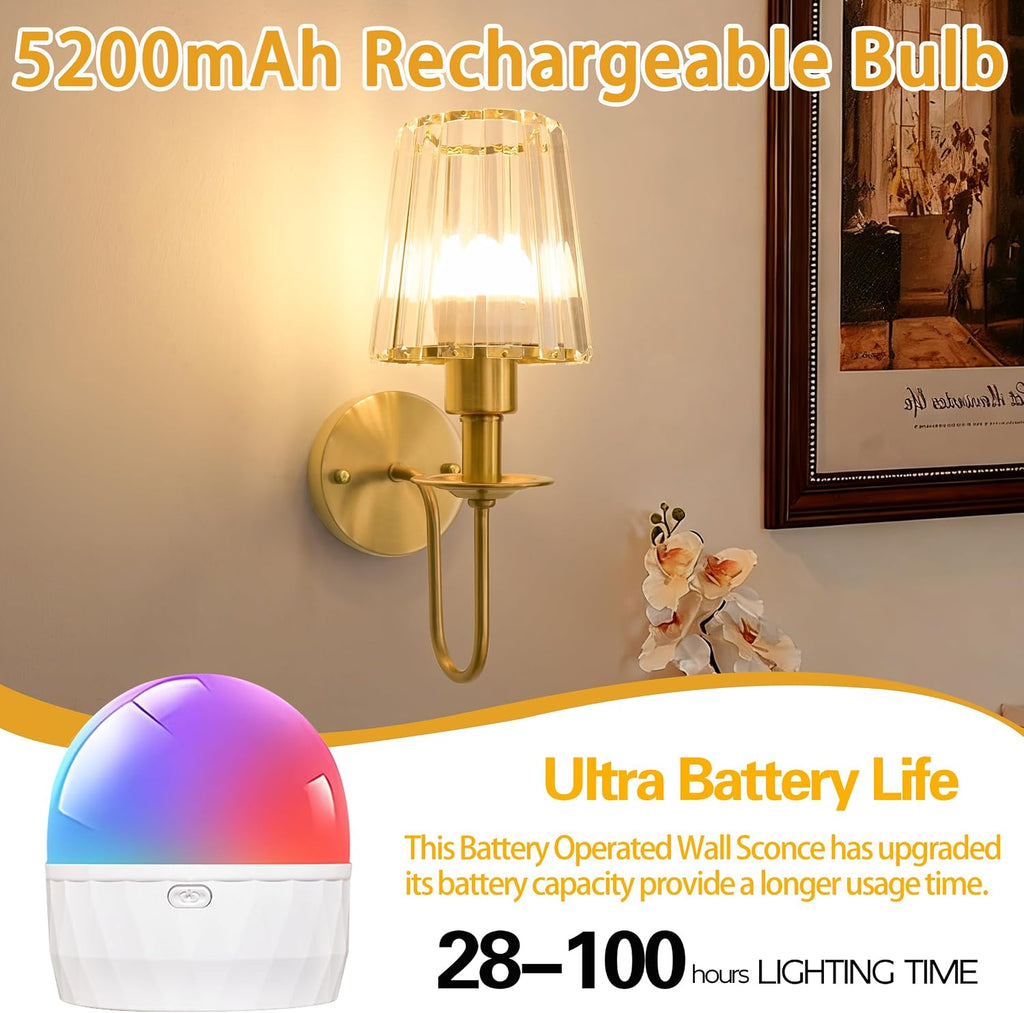 2‑Pack 5200mAh Crystal Rechargeable Wall Sconces