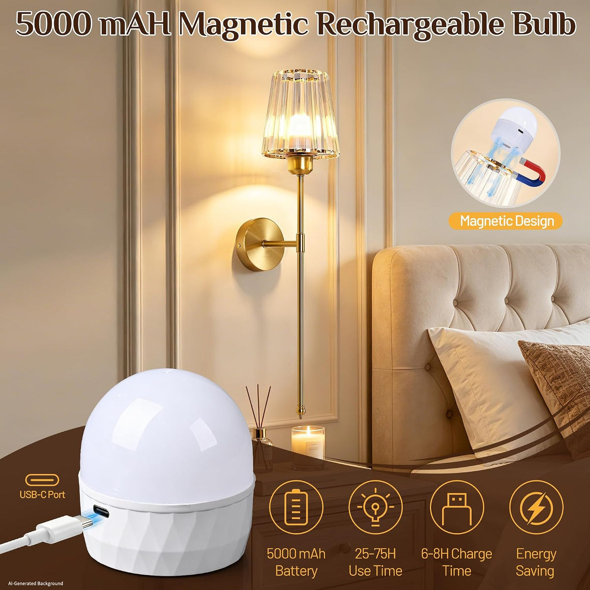 2‑Pack Rechargeable Crystal Wall Sconces with Remote