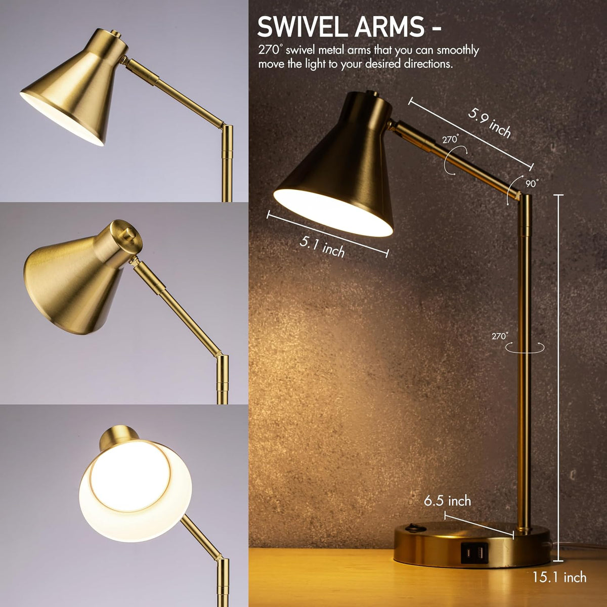Metal LED Desk Lamp with Dual USB